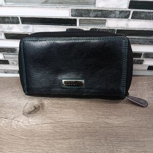 Visconti Black Leather Wallet Rainbow Colors 15 Card Slots 5 Pockets Coin Purse